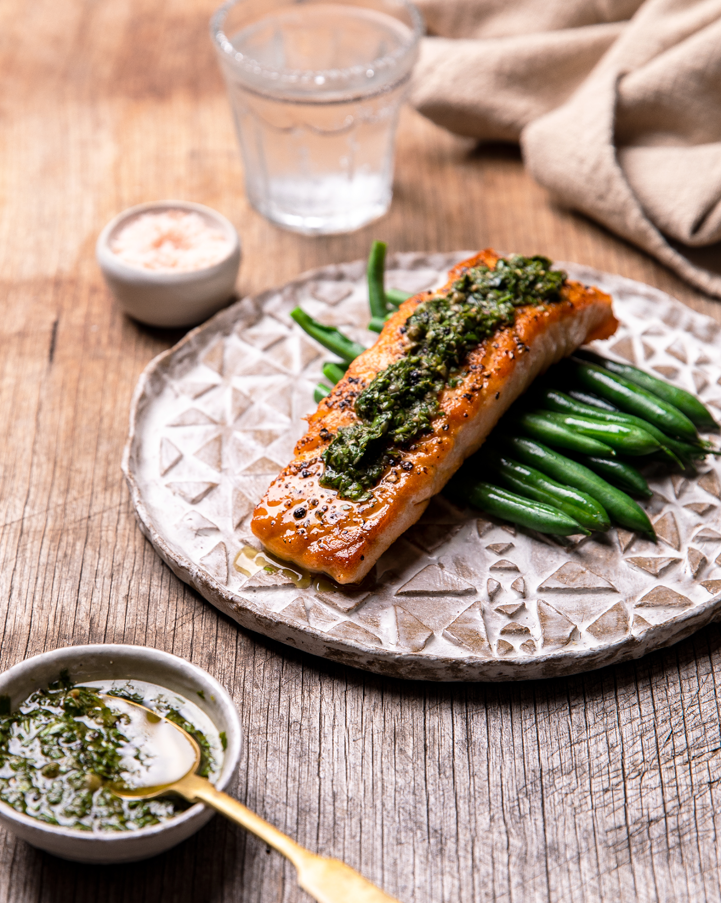 Grilled Salmon with Green Herb Sauce | Bertolli Olive Oil