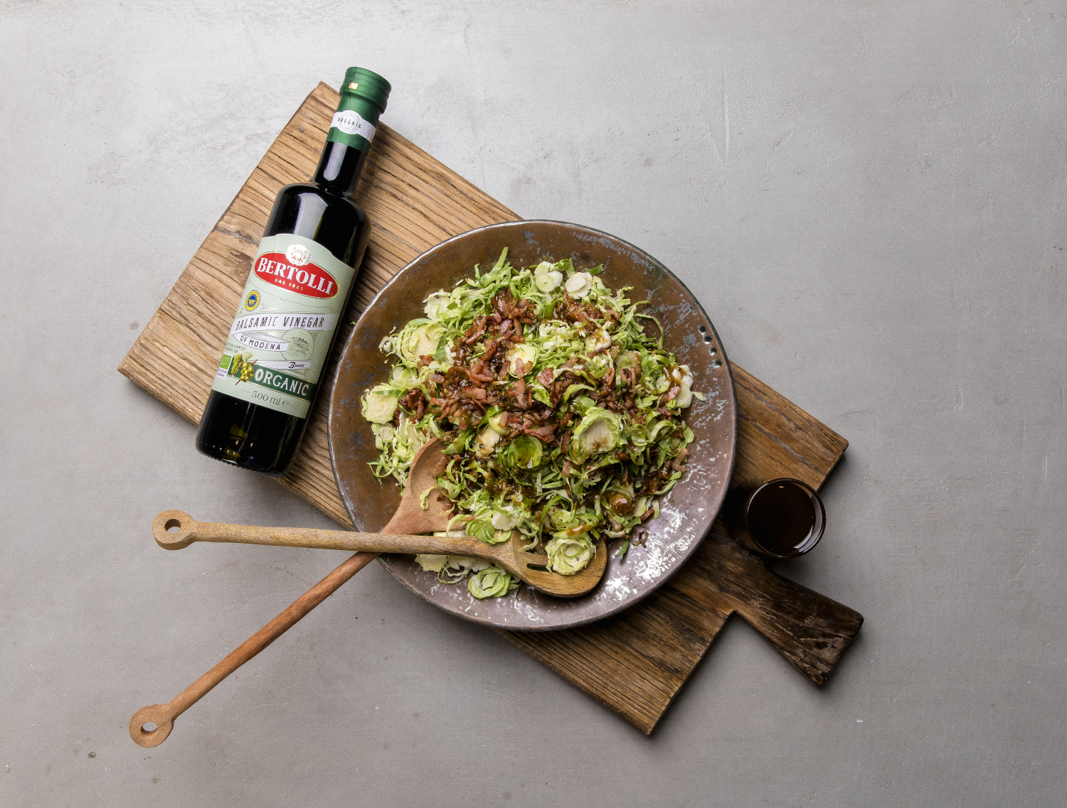 Shaved Brussels with Bacon and Balsamic Dressing