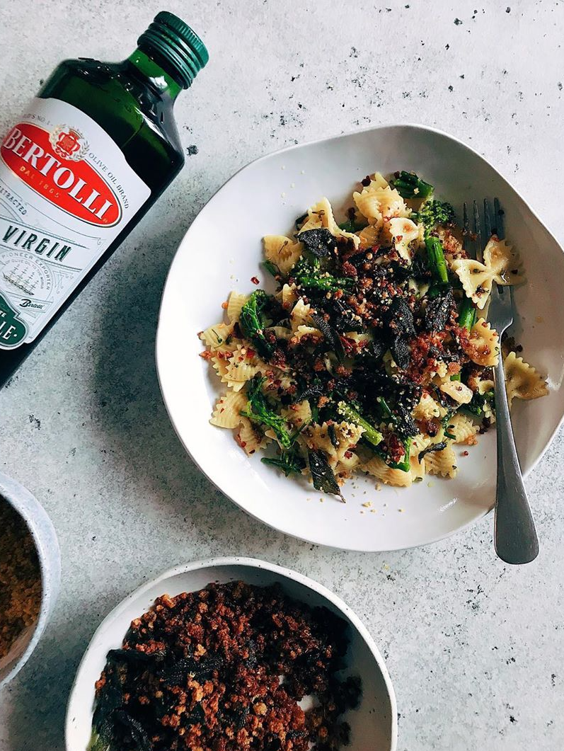 Farfalle Aglio e Olio with Broccolini and Sage Breadcrumbs