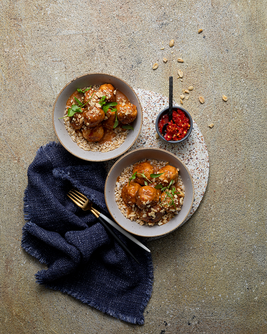 Ginger Chicken Meatballs with Satay Sauce