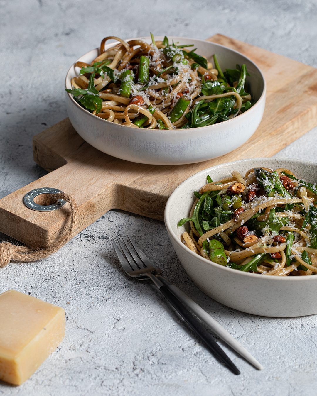 Brown butter, Asparagus and Almond Fettucine